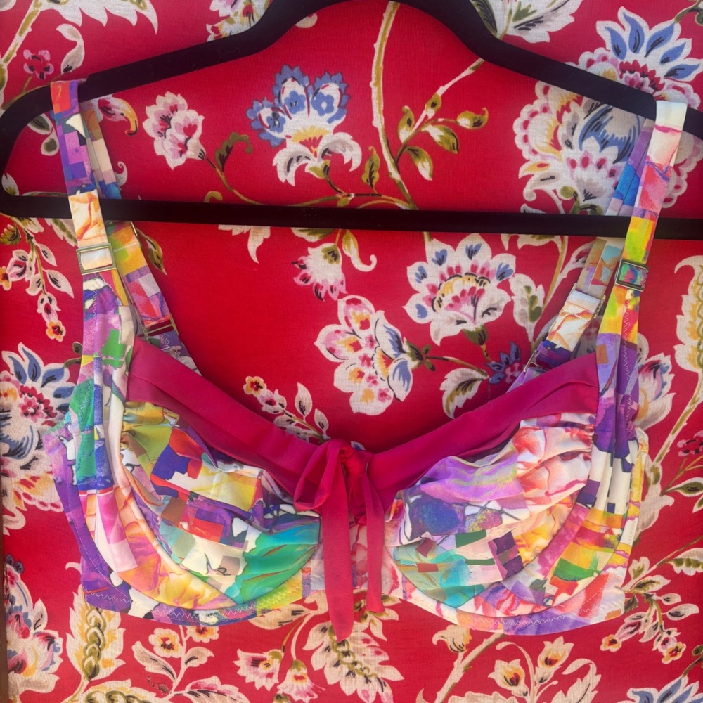 White Multicolor Abstract Retro Feminine Underwire Bikini Women's Size XL